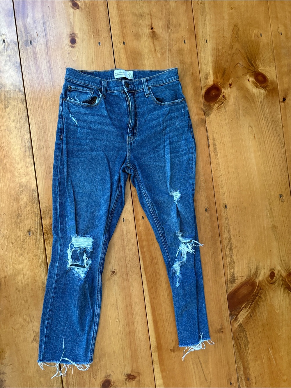 Abercrombie & Fitch Medium Blue Distressed Ankle Jeans